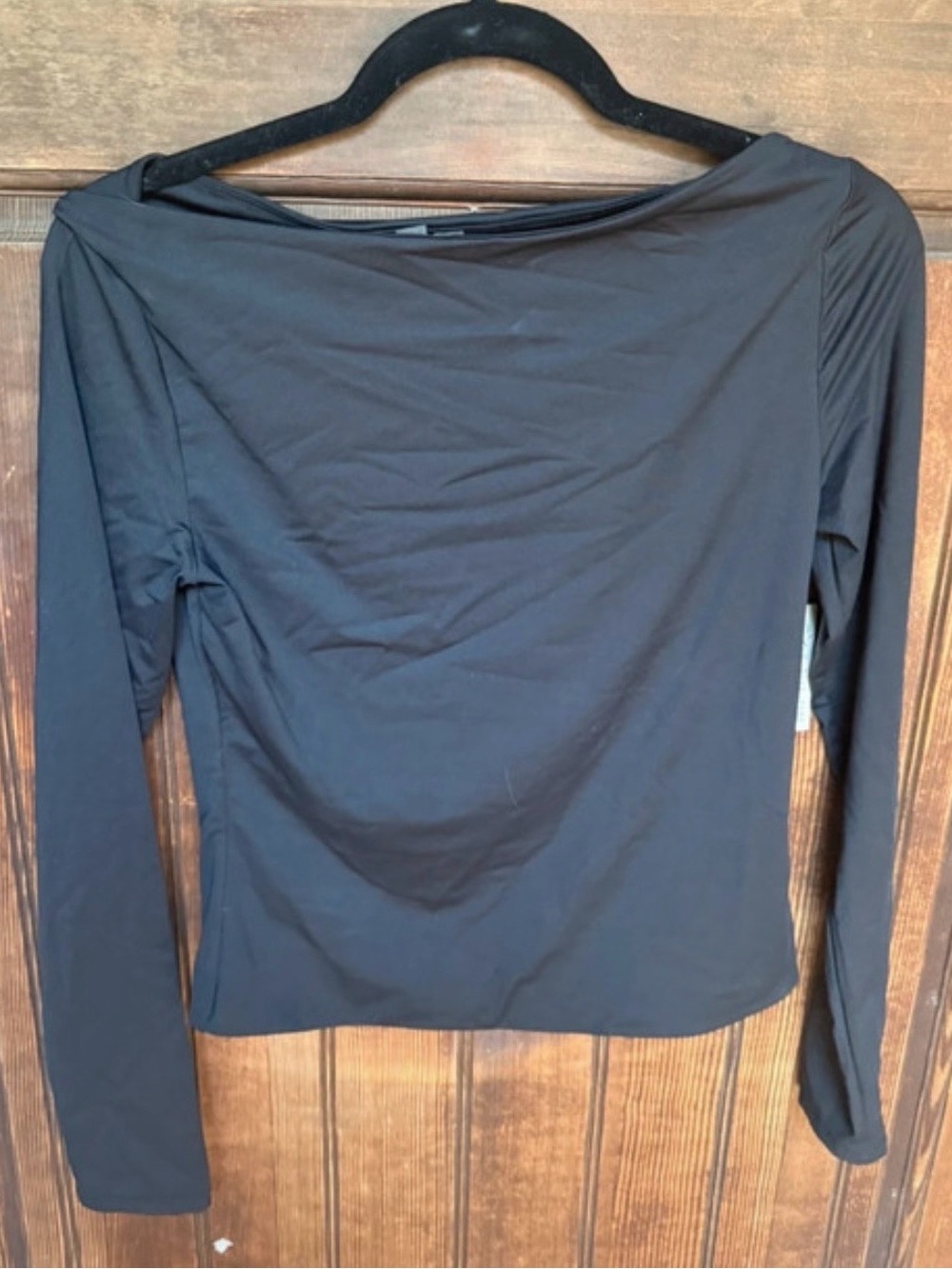 Second Skin Black Boat-neck Top, size M, NWT"